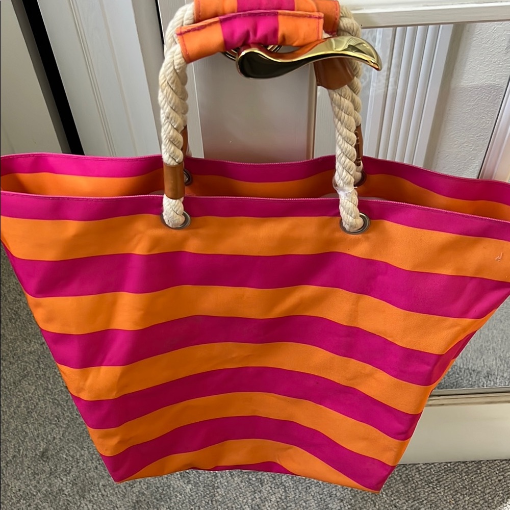 Striped Pink and Orange Tote Bag